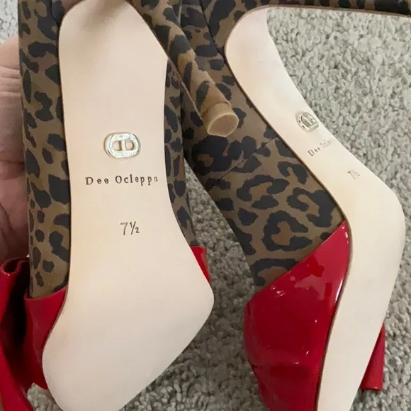 Red and Brown Leopard Print Stiletto Heels - Picture 7 of 7